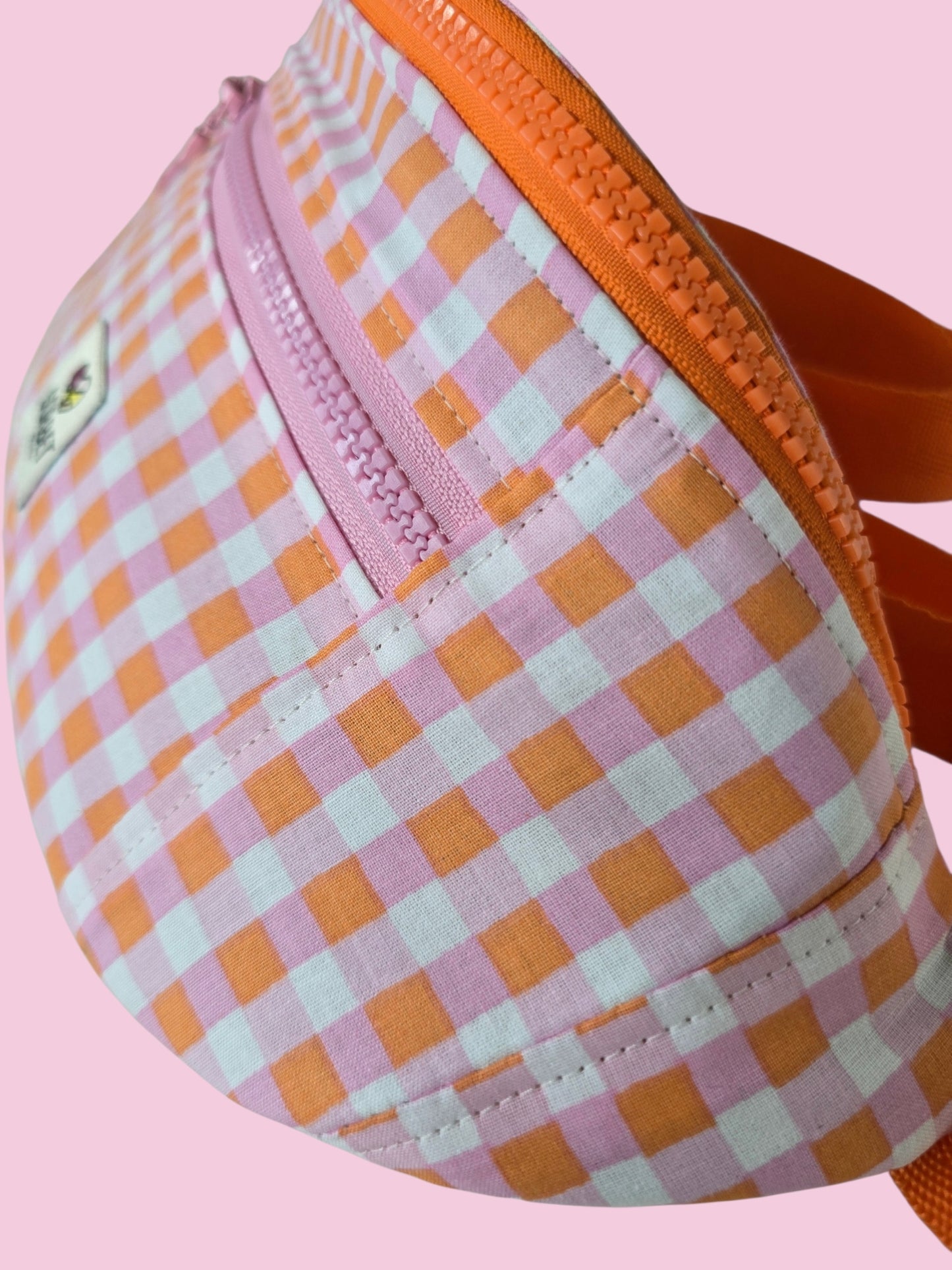 Grand sac banane vichy rose et orange
