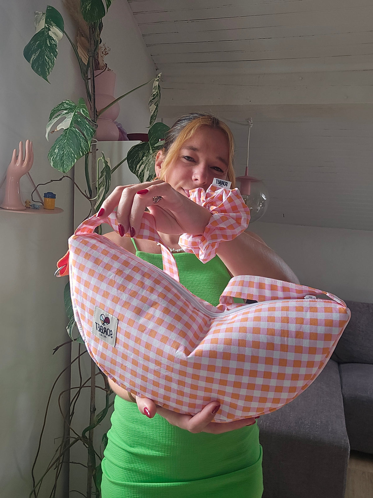 Sac a main Perdo vichy rose et orange