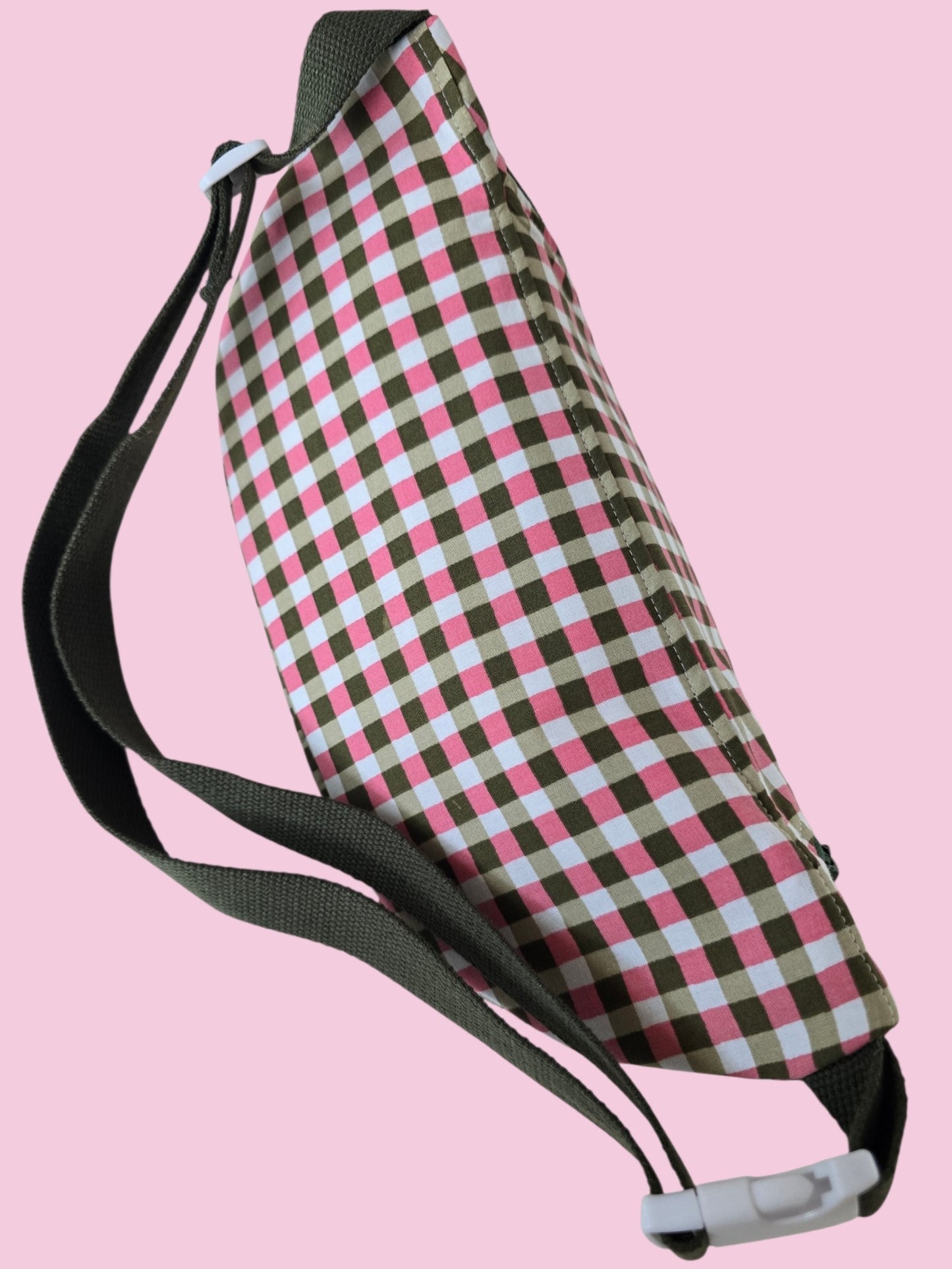 Grand sac banane vichy rose et vert