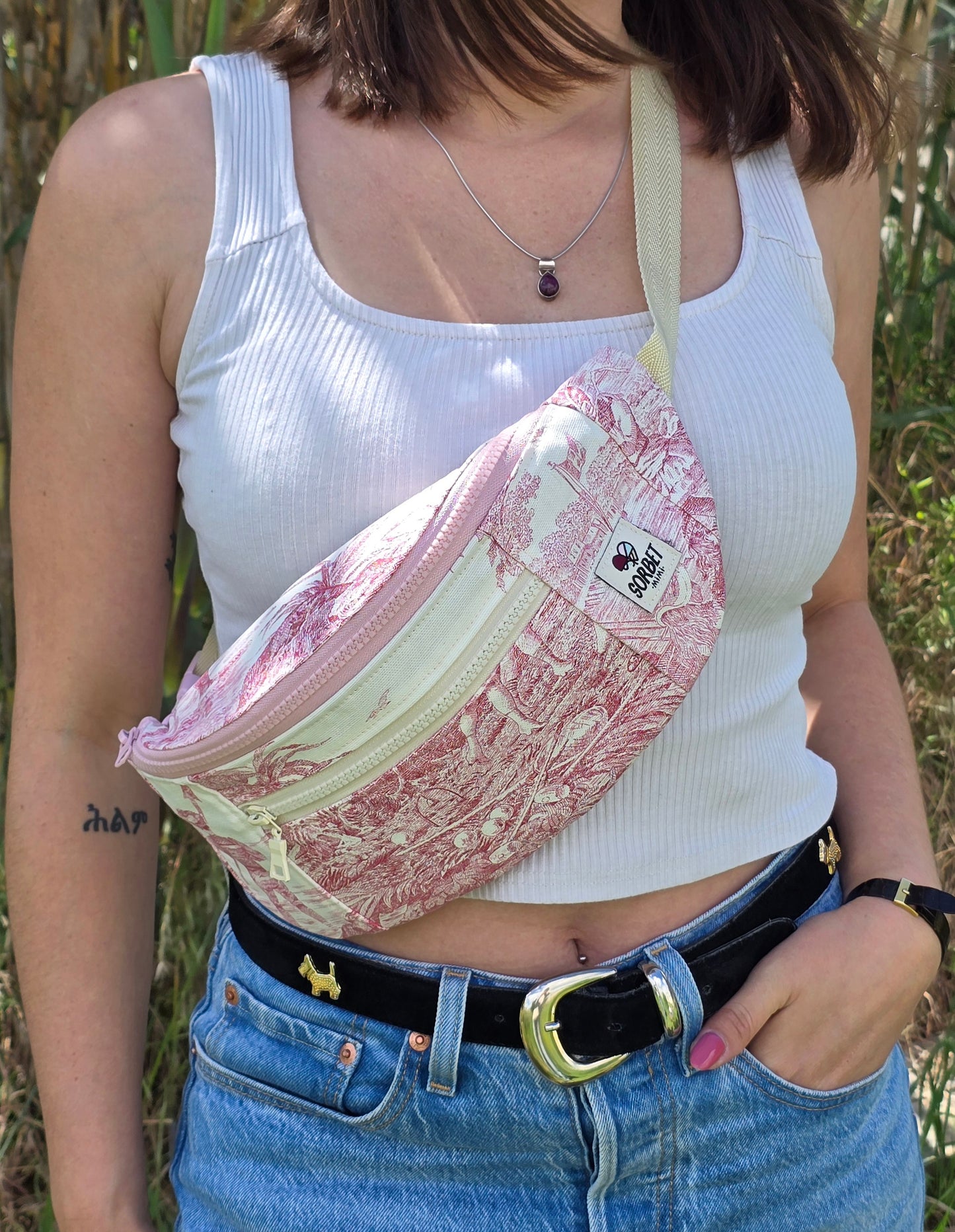 Grand sac banane toile de Jouy