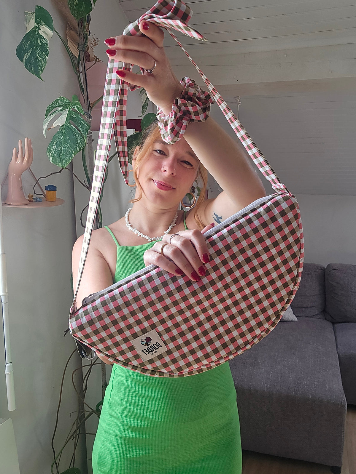Sac a main Perdo vichy vert et rose