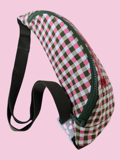 Grand sac banane vichy rose et vert