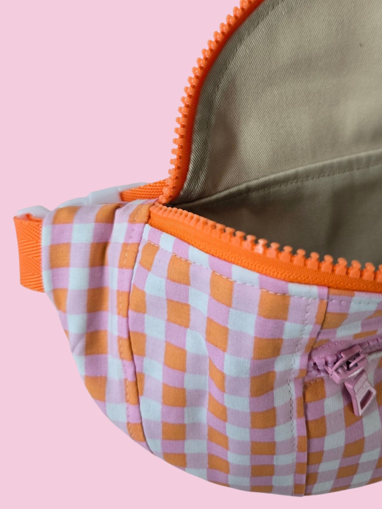 Grand sac banane vichy rose et orange