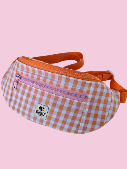 Grand sac banane vichy rose et orange