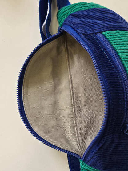 Grande sac banane velours vert/bleu