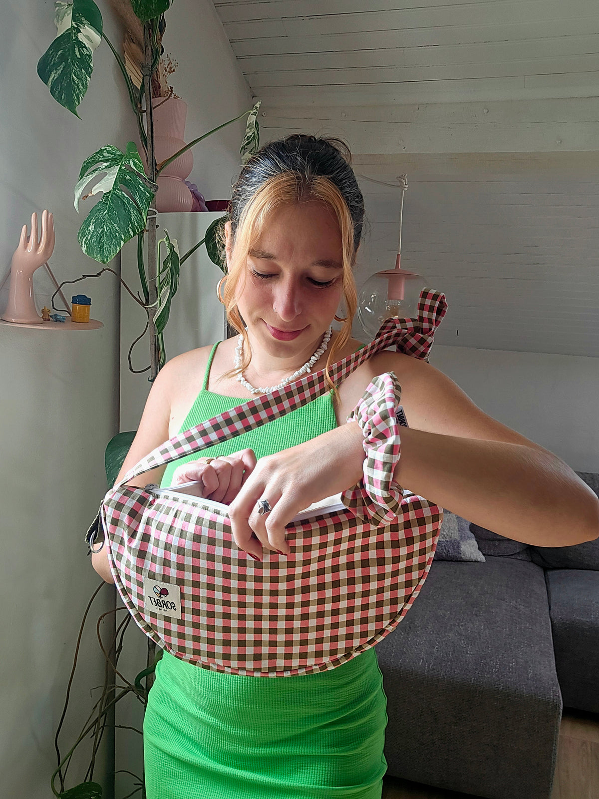 Sac a main Perdo vichy vert et rose