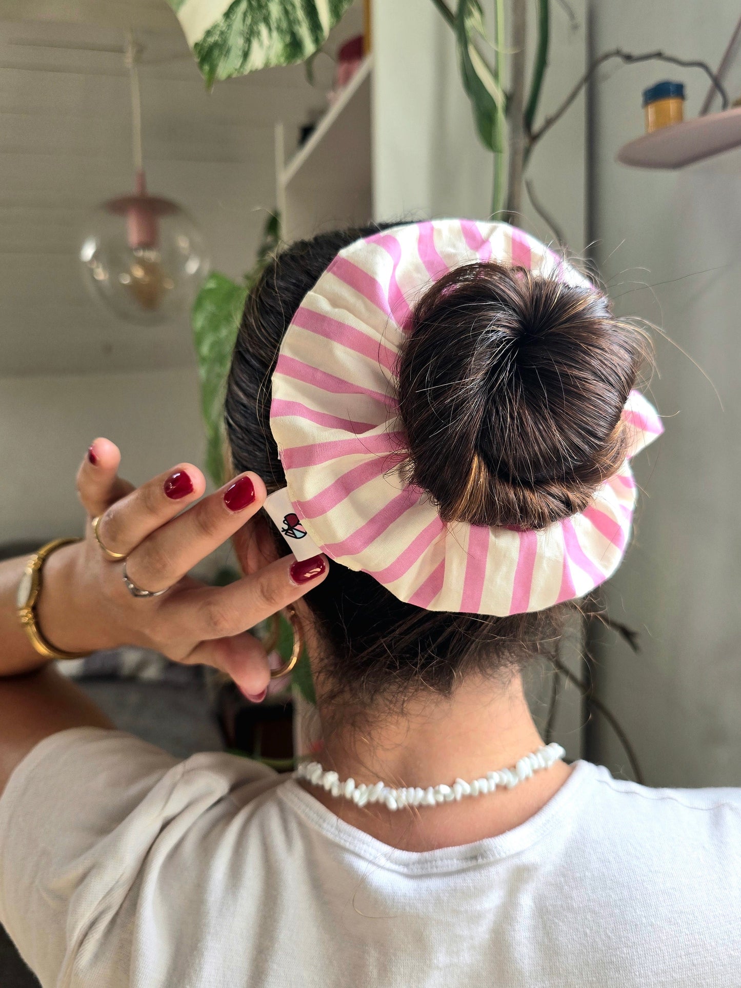 Chouchou rayé rose et blanc
