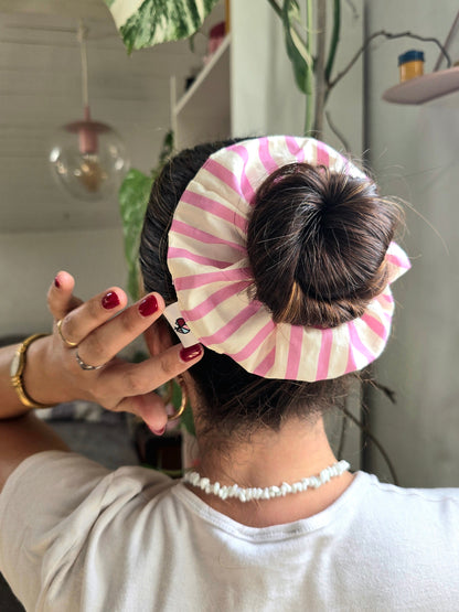Chouchou rayé rose et blanc