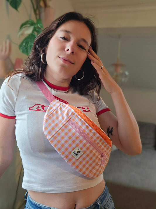 Grand sac banane vichy rose et orange