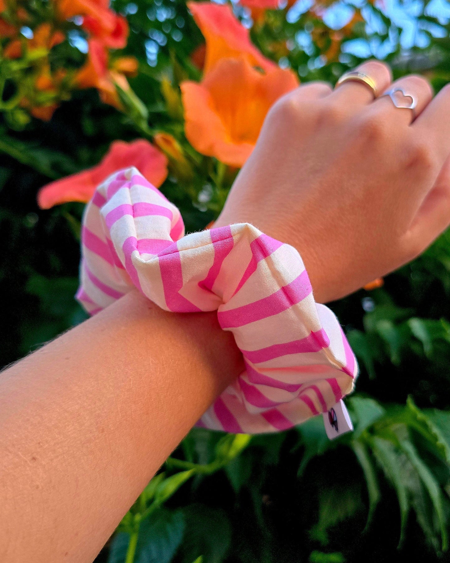 Chouchou rayé rose et blanc