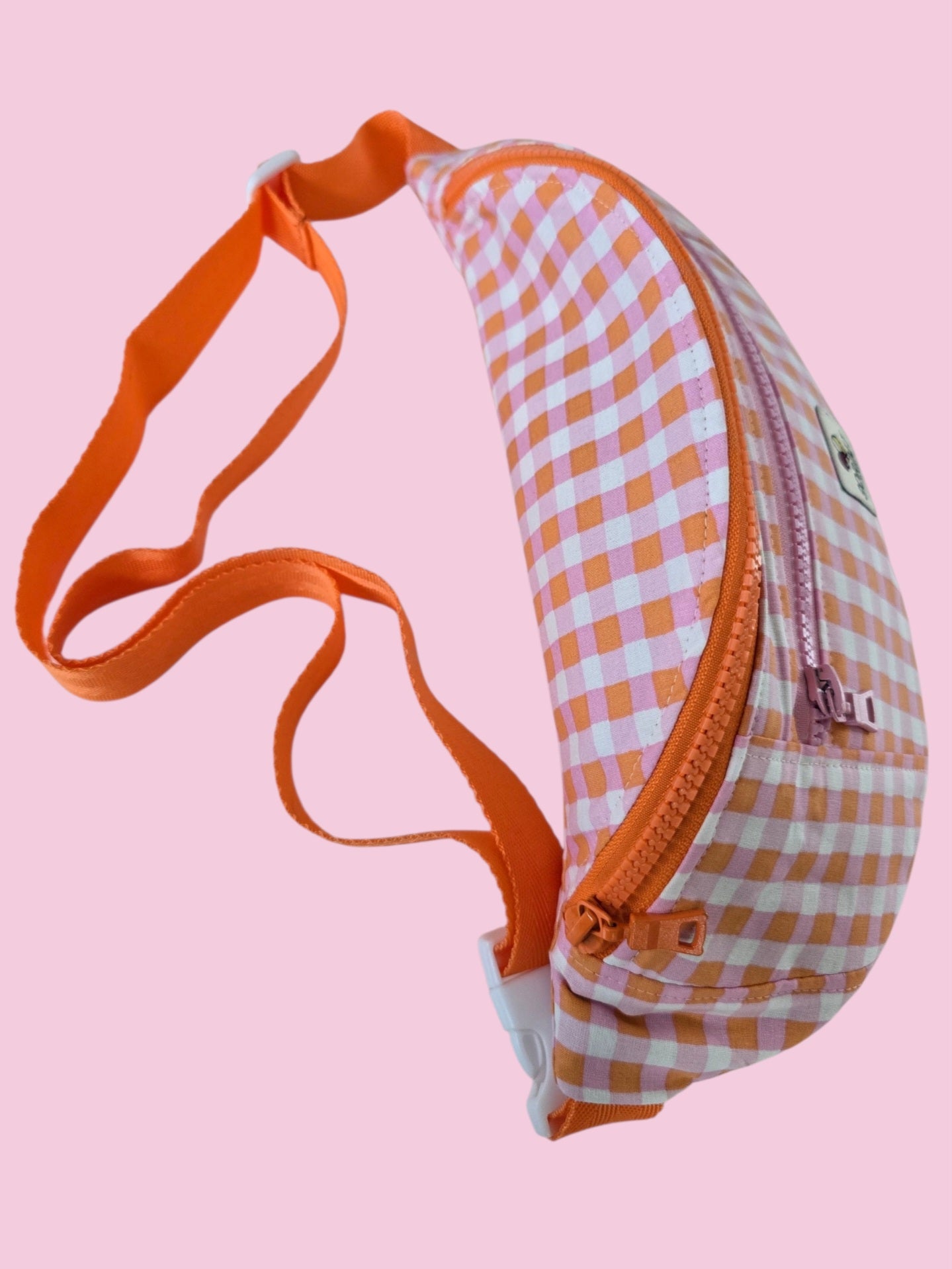 Grand sac banane vichy rose et orange