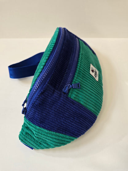 Grande sac banane velours vert/bleu